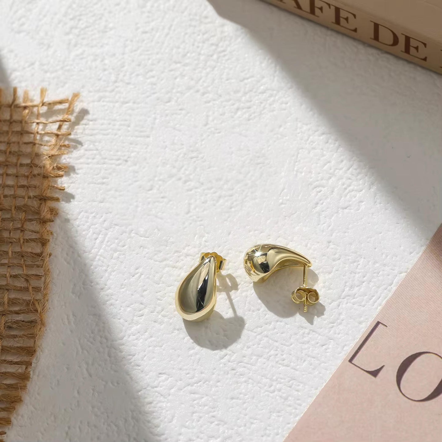 Chunky Tear Drop Gold Stud Earrings