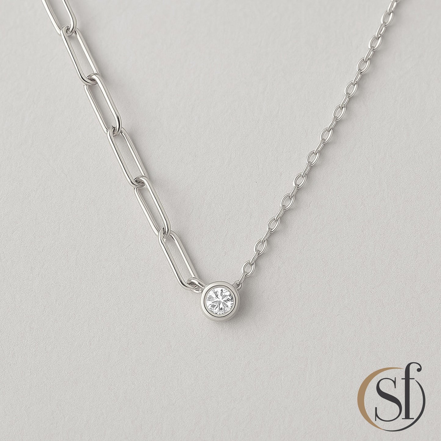 Danity Half and Half Bezel Pendant Necklace