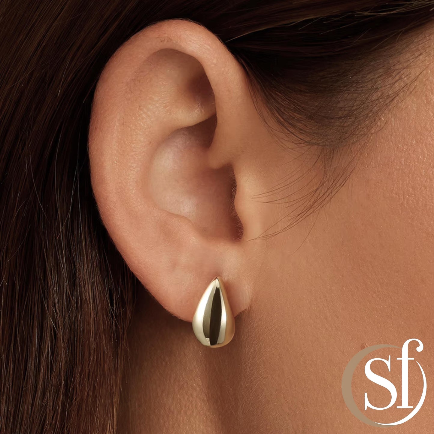 Chunky Tear Drop Gold Stud Earrings