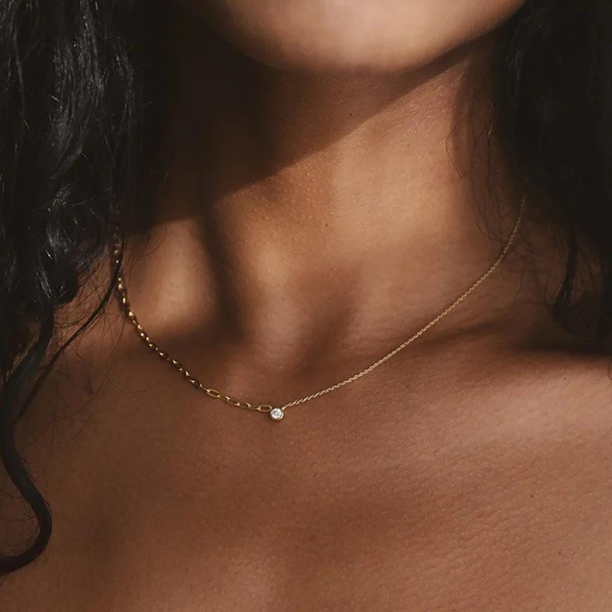 Danity Half and Half Bezel Pendant Necklace