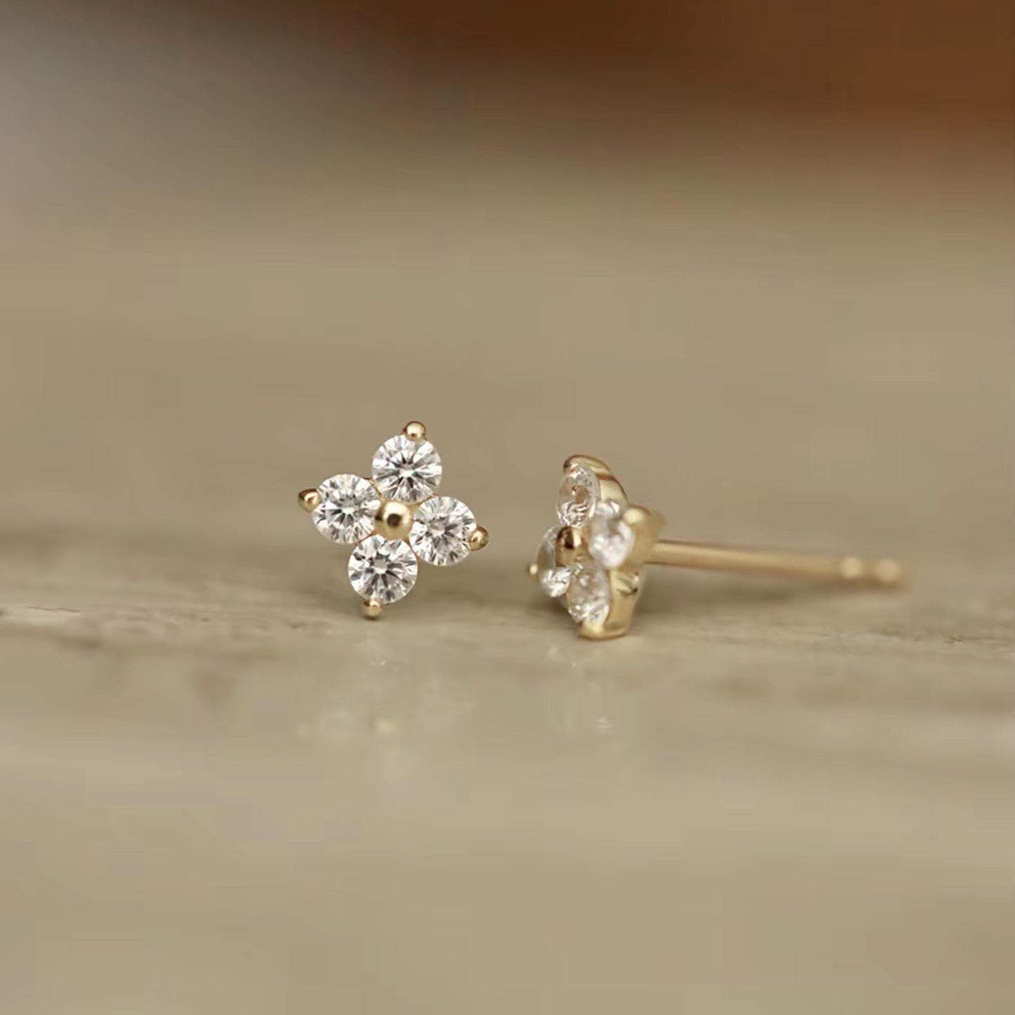Danity 4 Leaf Charm CZ Stud Earrings