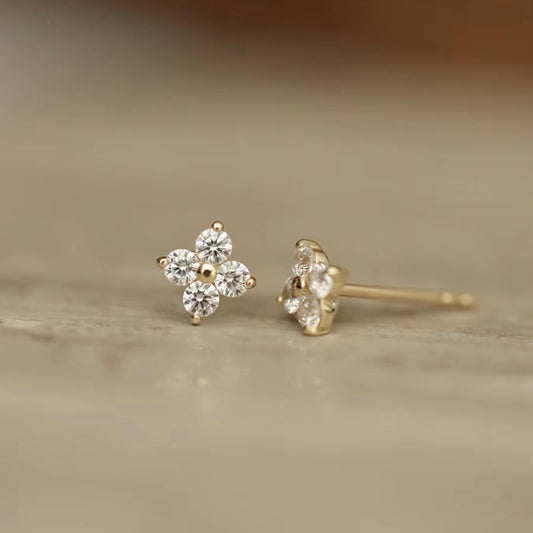 Danity 4 Leaf Charm CZ Stud Earrings