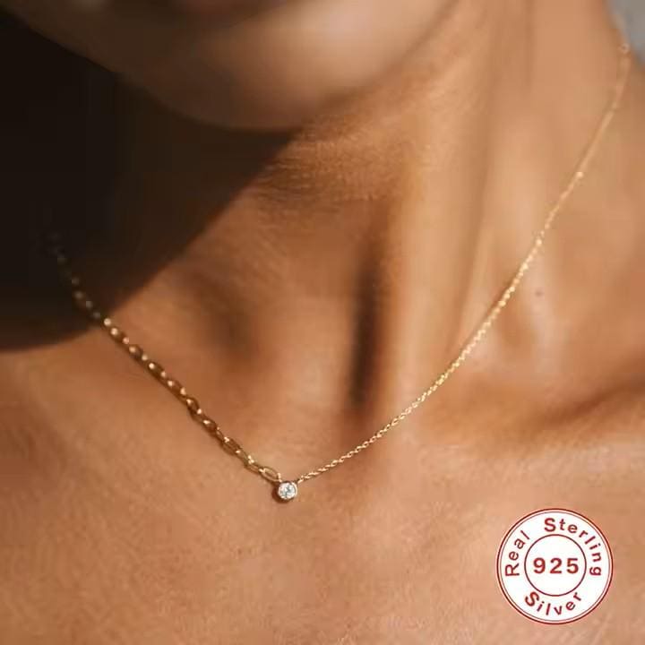 Danity Half and Half Bezel Pendant Necklace
