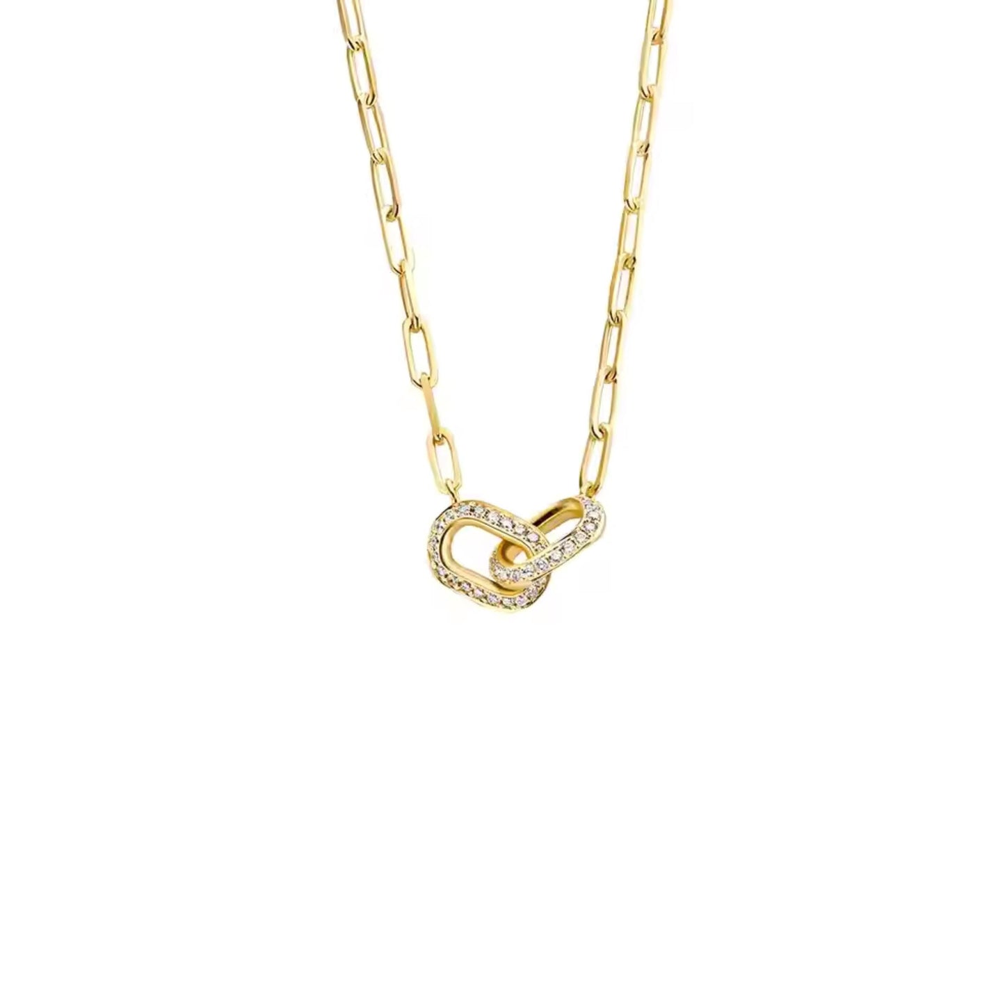 Interlocking Pave Links Necklace | Paperclip Chain