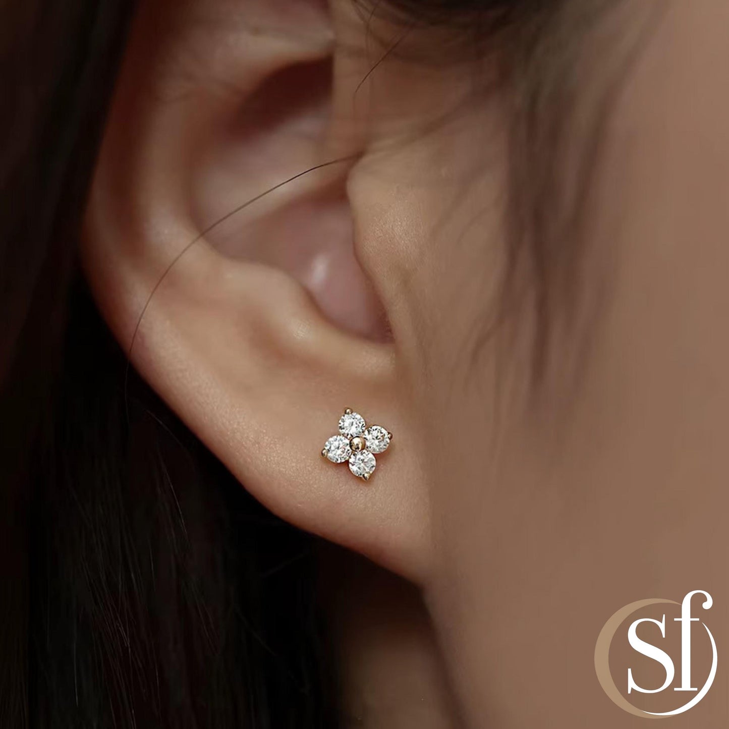 Danity 4 Leaf Charm CZ Stud Earrings