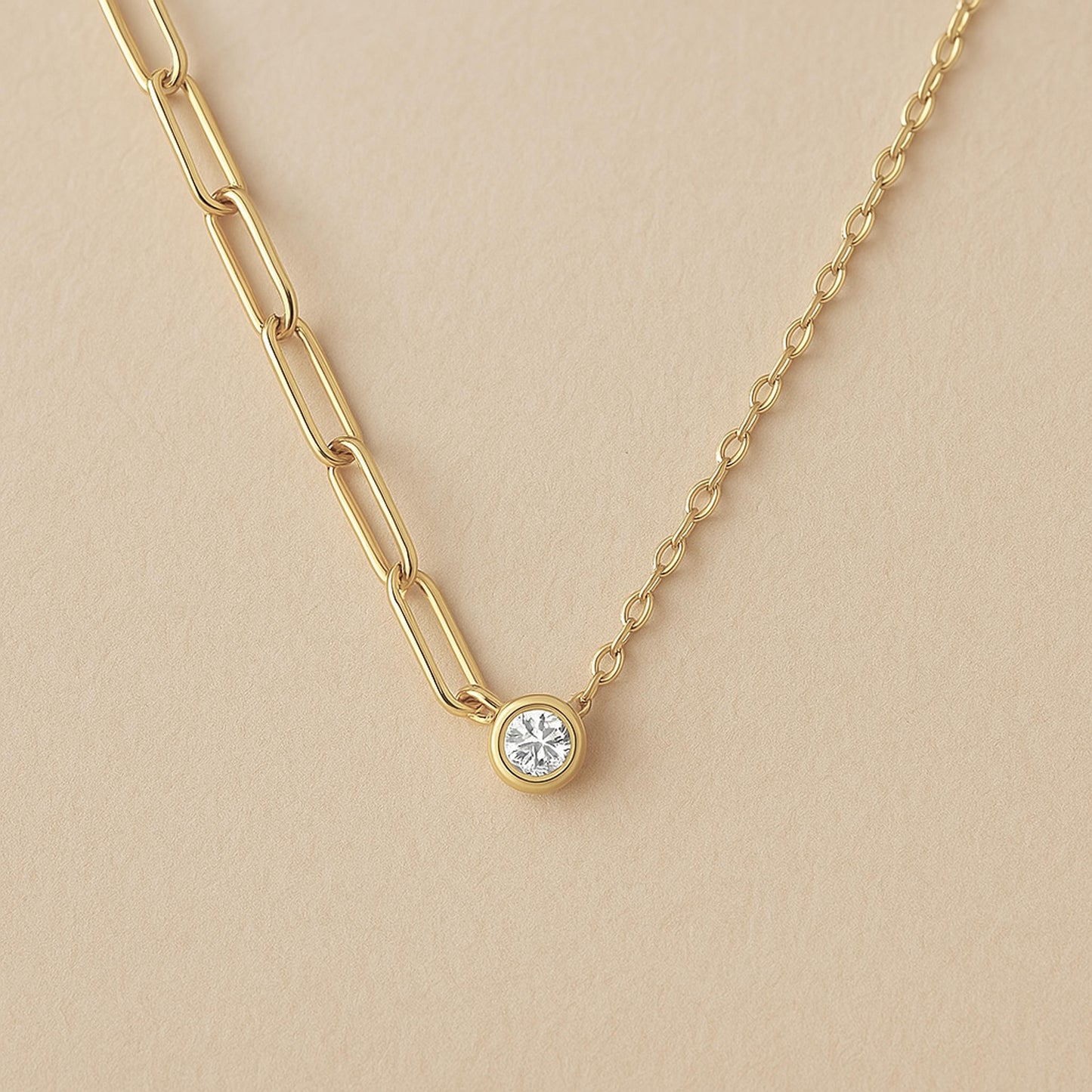 Danity Half and Half Bezel Pendant Necklace