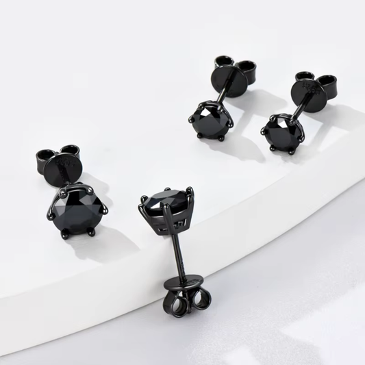 Round Black on Black Moissanite Stud Earrings