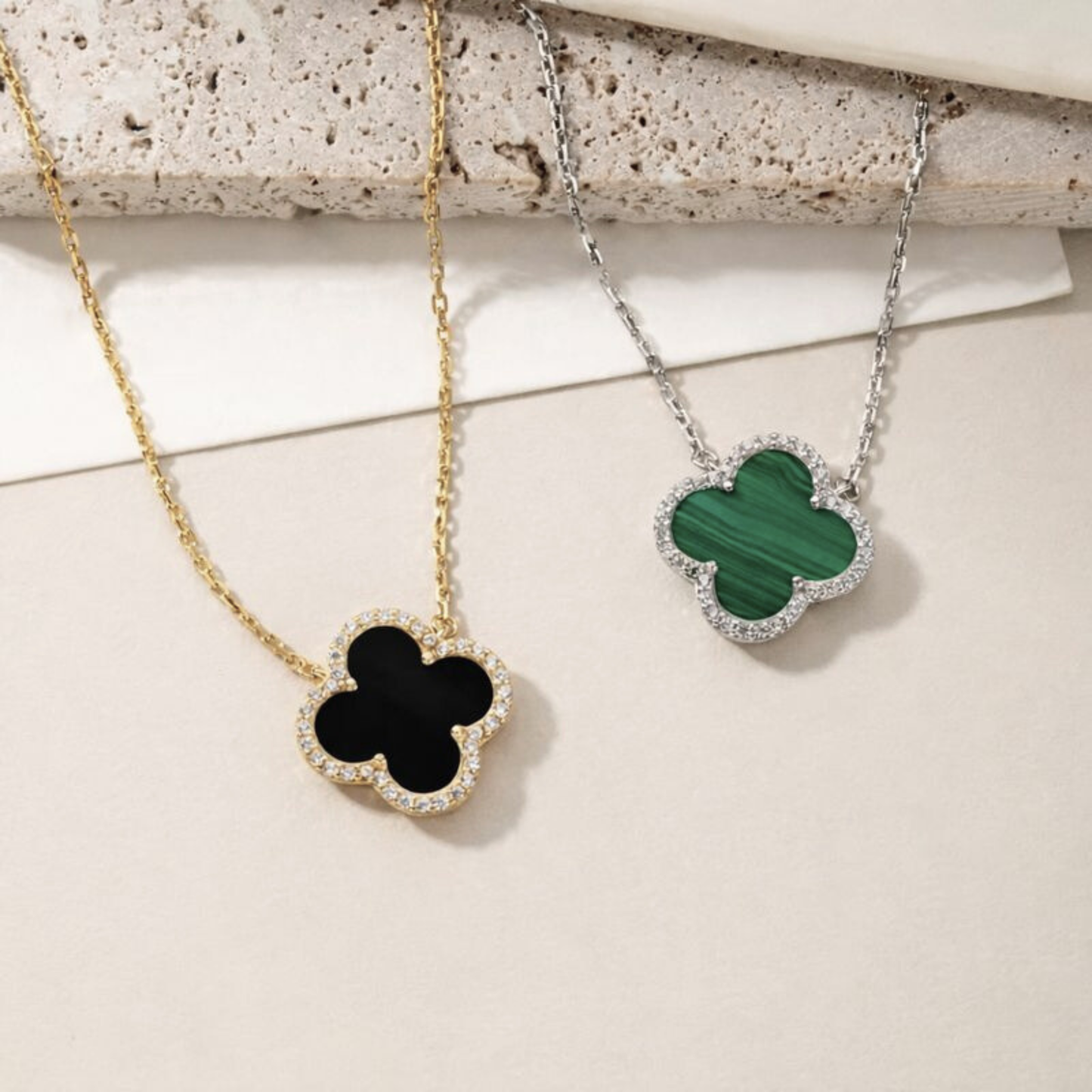 4 Leaf Charm CZ Halo Pendant Necklace