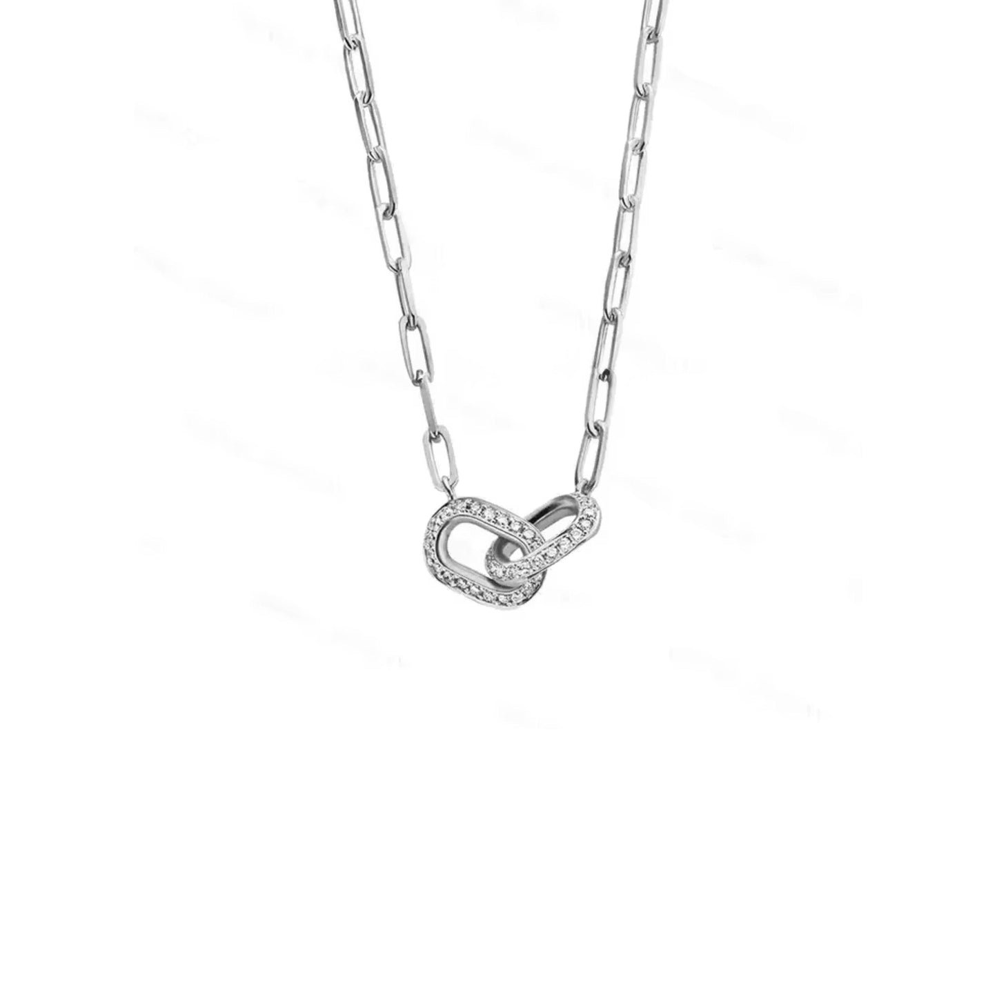 Interlocking Pave Links Necklace | Paperclip Chain