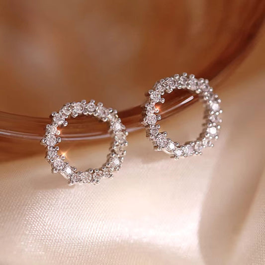 Circle Shape Pave CZ Stud Earrings